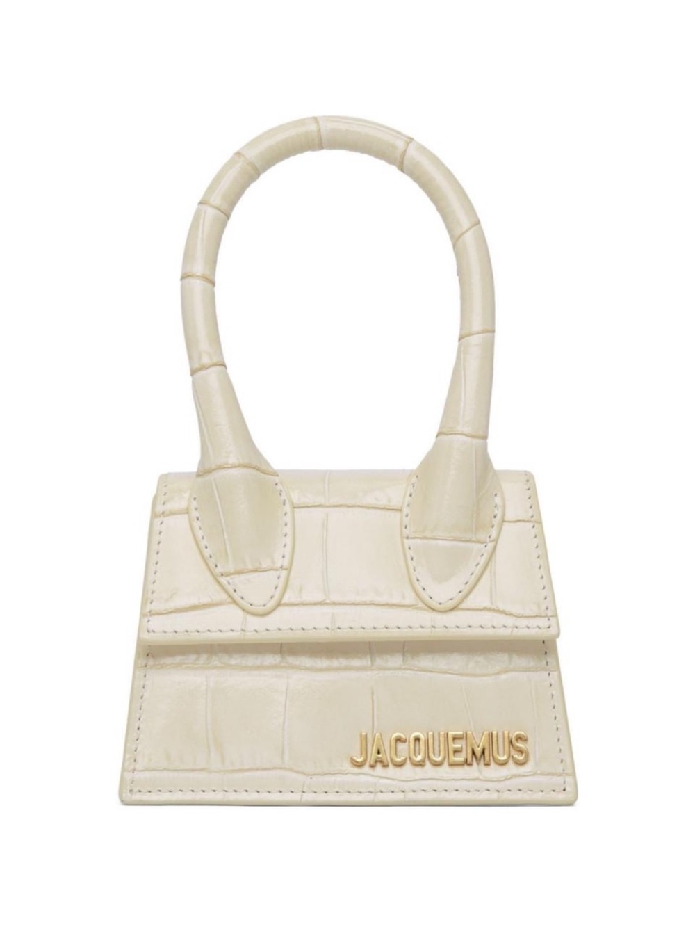 Jacquemus Cream Croc-Embossed Mini Tote with Gold Logo